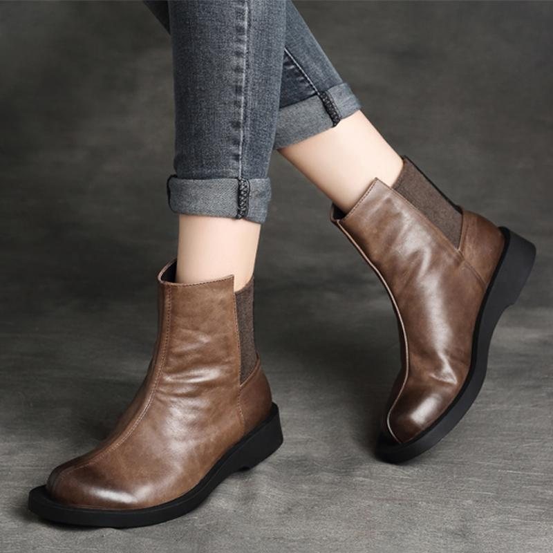 Dame Retro Rund Toe Flat Paneled Martin Boots