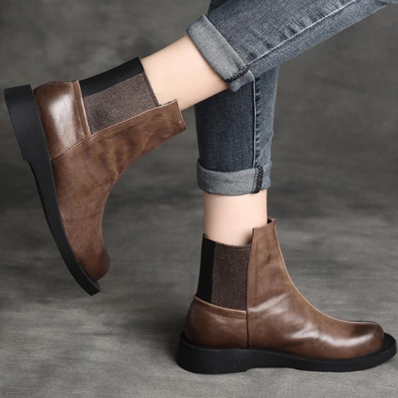 Dame Retro Rund Toe Flat Paneled Martin Boots