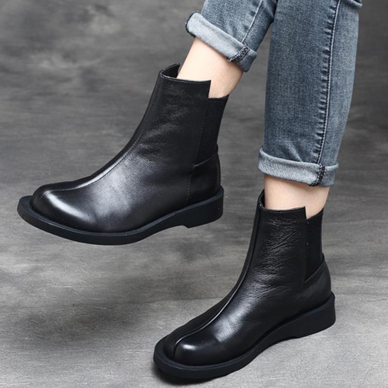 Dame Retro Rund Toe Flat Paneled Martin Boots