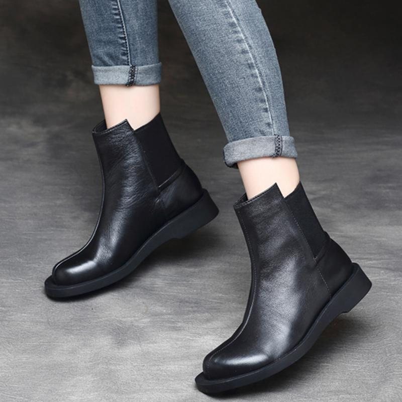 Dame Retro Rund Toe Flat Paneled Martin Boots