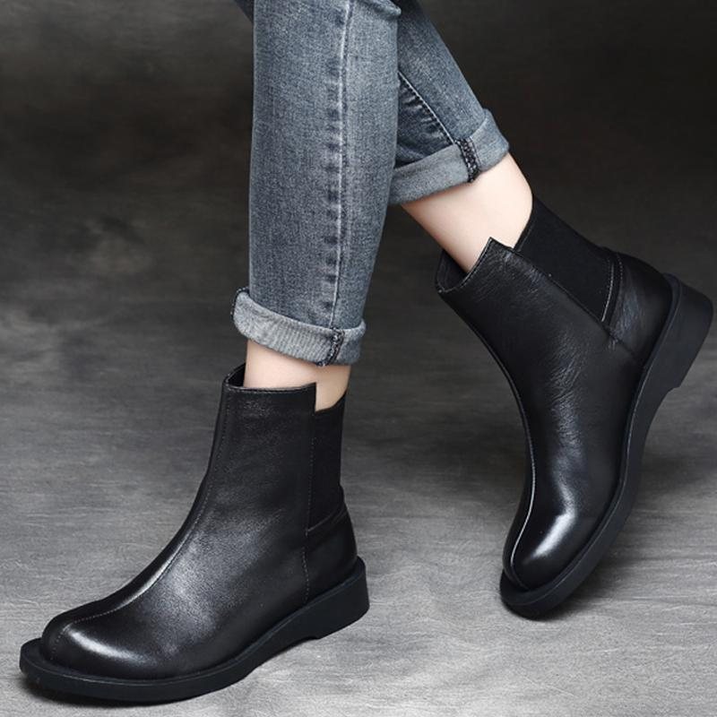 Dame Retro Rund Toe Flat Paneled Martin Boots