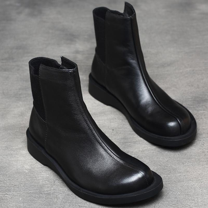 Dame Retro Rund Toe Flat Paneled Martin Boots