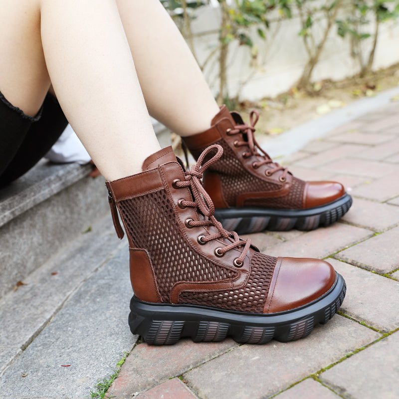 Dame Sommer Hule Mesh Skinn Retro Casual Boots