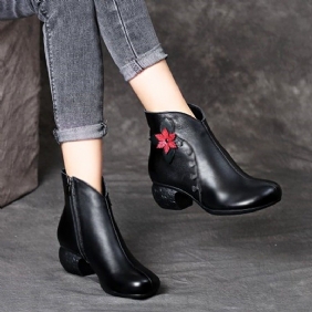 Dame Vinter Vår Plysj Retro Floral Leather Casual Boots