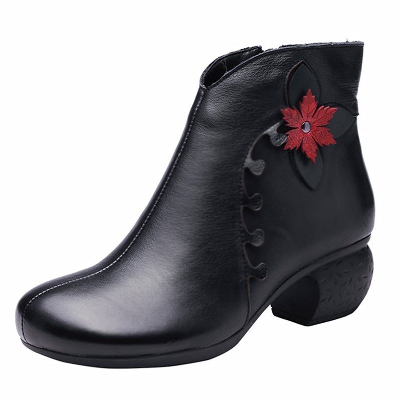 Dame Vinter Vår Plysj Retro Floral Leather Casual Boots