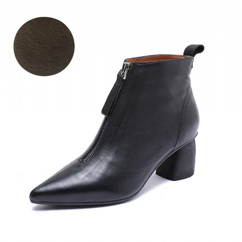 Glidelås-front Leather Pointed Toe Boots