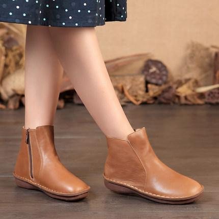 Håndlaget Retro Skinn Flat Myk Hud Chelsea Boots Sko 35-42