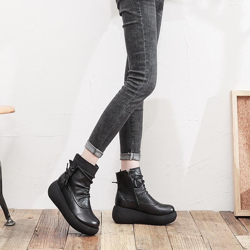 Høst Retro Soft Sole Leather Platform Boots