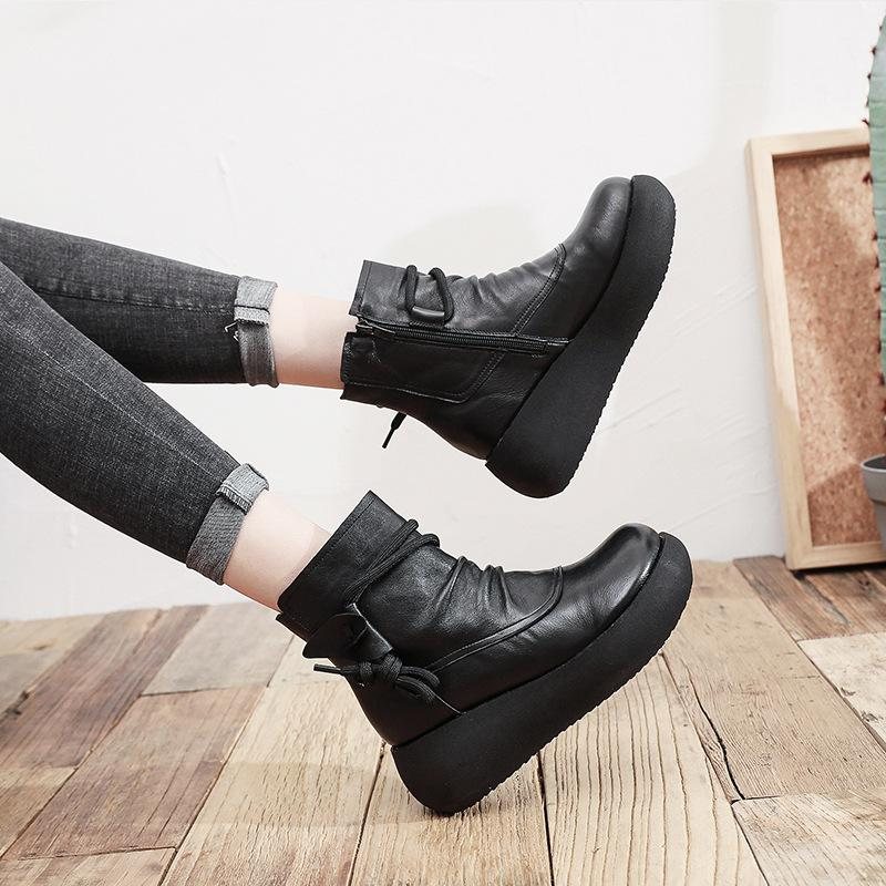 Høst Retro Soft Sole Leather Platform Boots