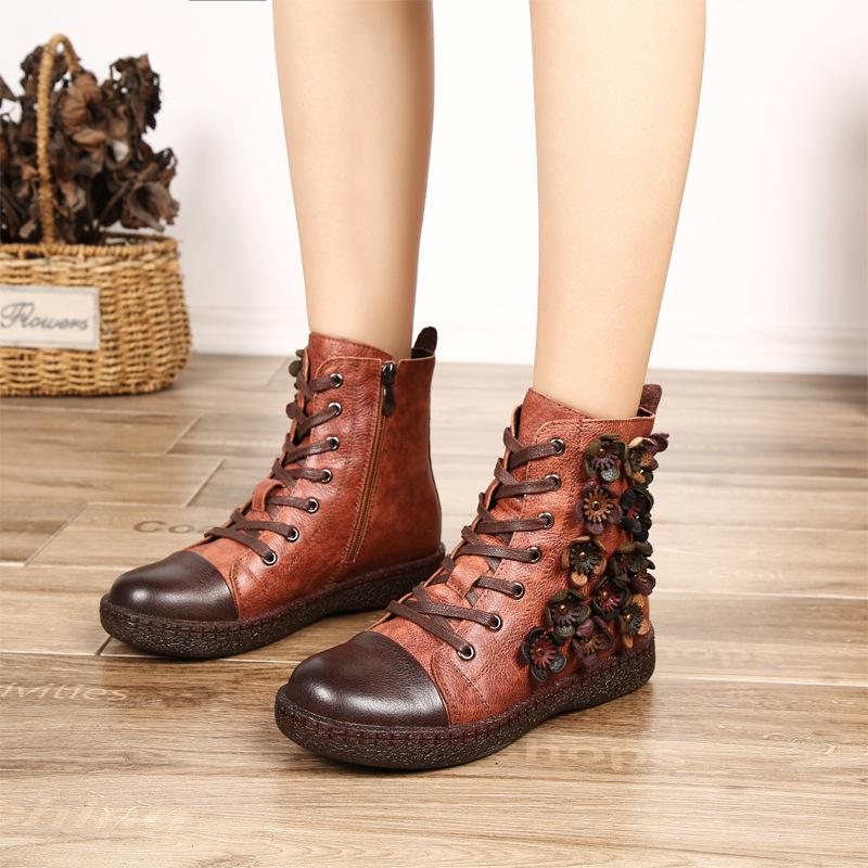 Høst Vinter Casual Farge Matchende Flower Leather Boots