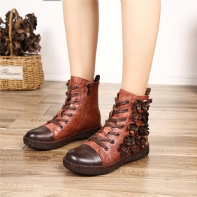 Høst Vinter Casual Farge Matchende Flower Leather Boots