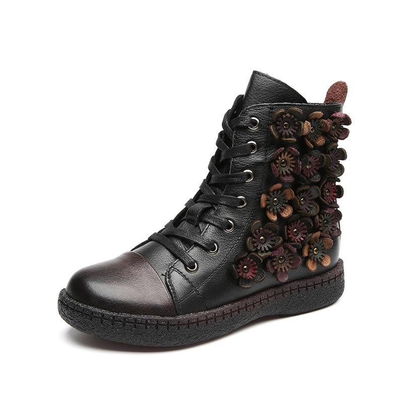 Høst Vinter Casual Farge Matchende Flower Leather Boots