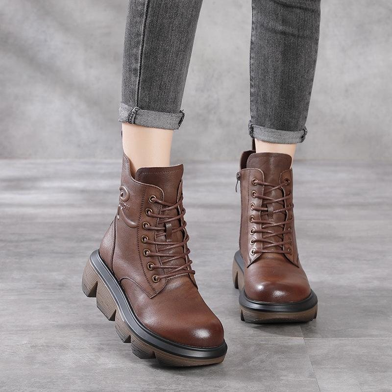 Høst Vinter Kvinner Casual Thicken Leather Boots