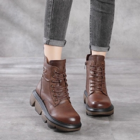 Høst Vinter Kvinner Casual Thicken Leather Boots