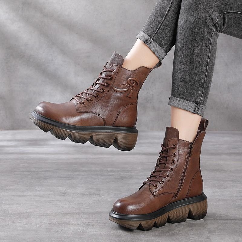 Høst Vinter Kvinner Casual Thicken Leather Boots