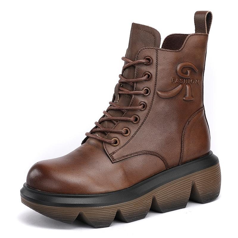 Høst Vinter Kvinner Casual Thicken Leather Boots