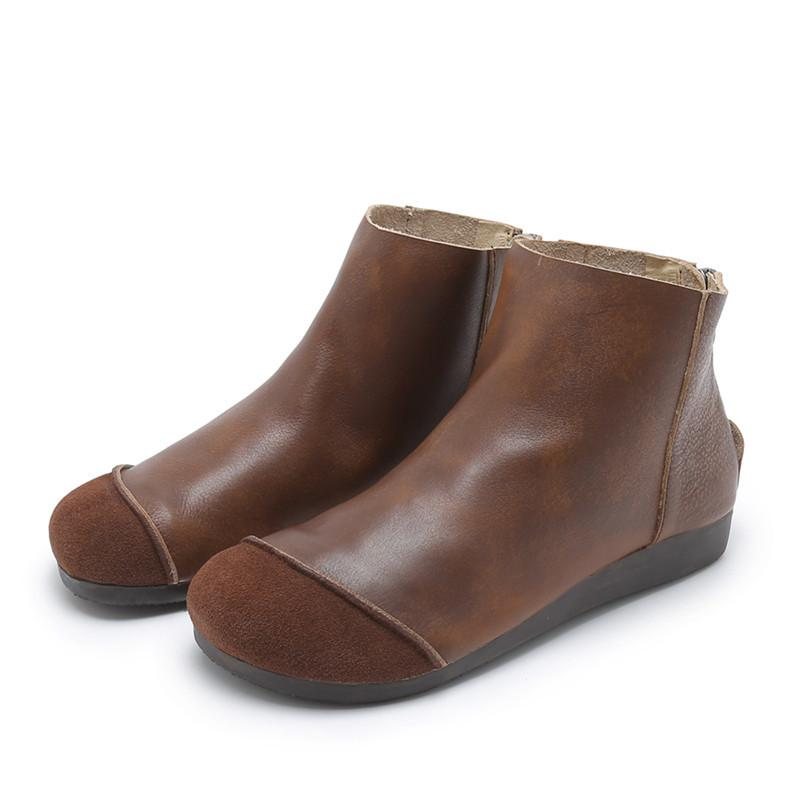 Høst Vinter Leather Flat Retro Casual Boots