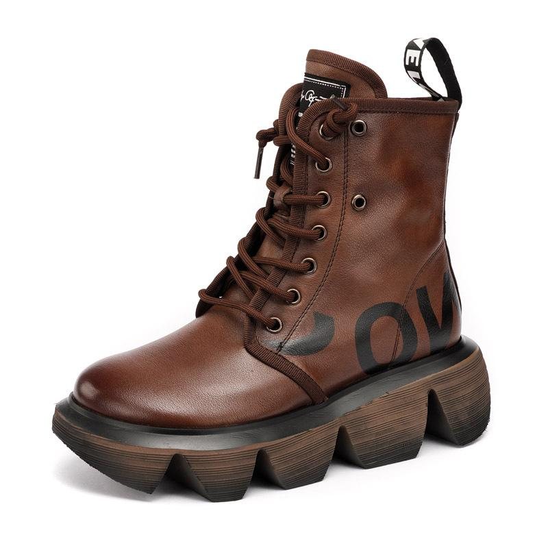 Høst Vinter Mote Retro Wedge Lær Casual Boots