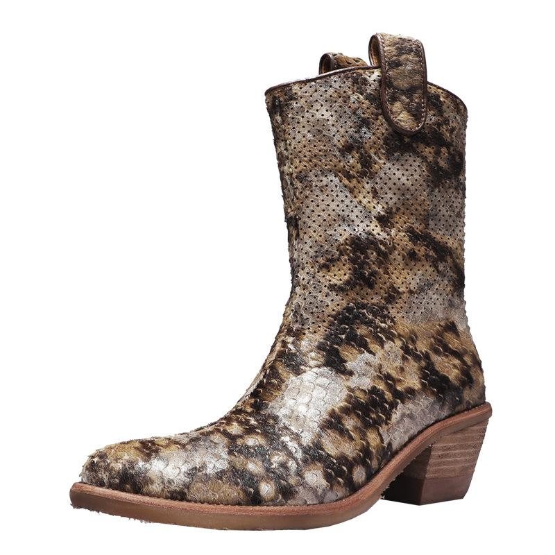 Høst Vinter Retro Fashion Leopard Printed Leather Boots