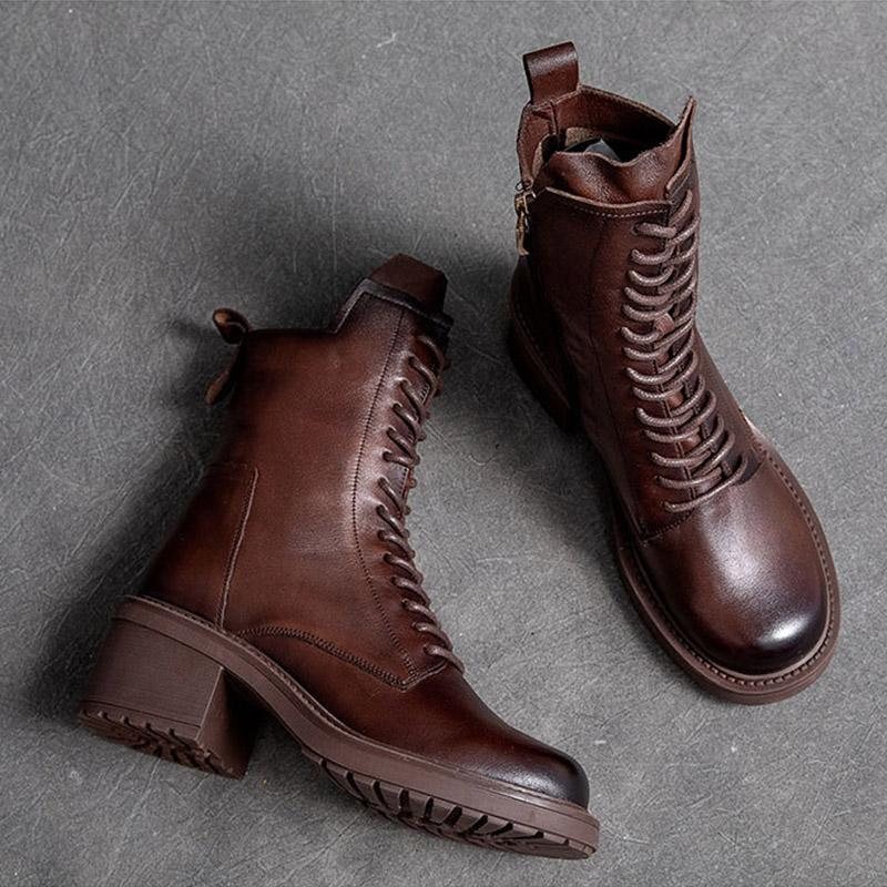 Høst Vinter Retro Leather Casual Wedge Boots