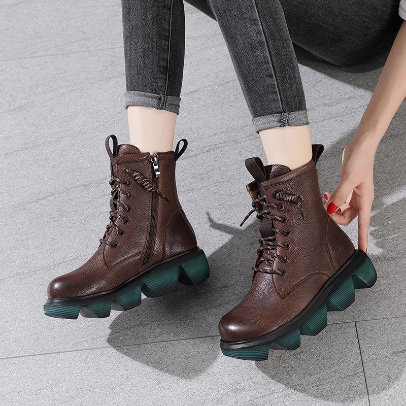 Høst Vinter Retro Leather Platform Casual Boots