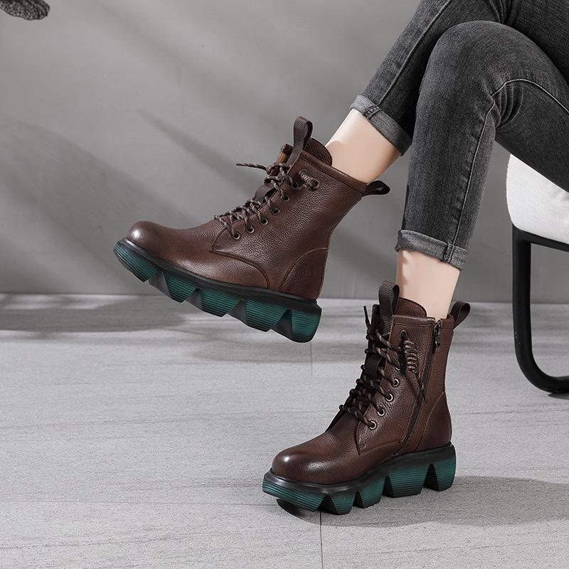 Høst Vinter Retro Leather Platform Casual Boots