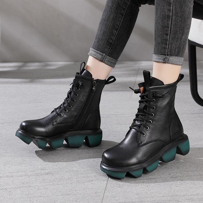 Høst Vinter Retro Leather Platform Casual Boots