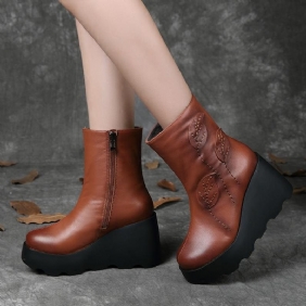 Høst Vinter Retro Leather Wedge Casual Boots