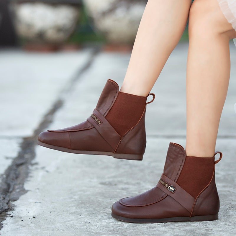 Høst Vinter Retro Soft Leather Flat Casual Boots