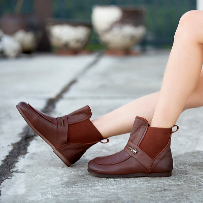 Høst Vinter Retro Soft Leather Flat Casual Boots