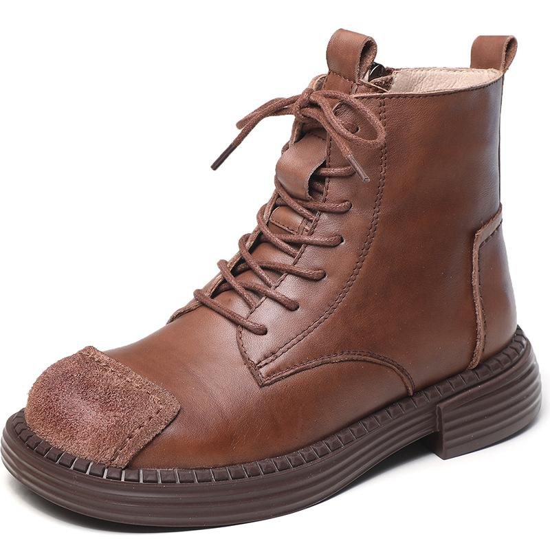 Høst Vinter Skinn Retro Patchwork Casual Boots