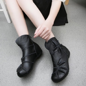 Leather Etnisk Stil Single Flowers Boots