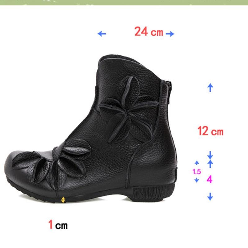 Leather Etnisk Stil Single Flowers Boots