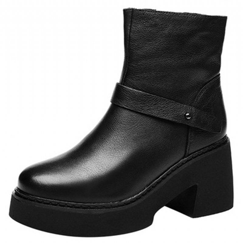 Leather Platform Spenne Høye Hæler Retro Martin Boots