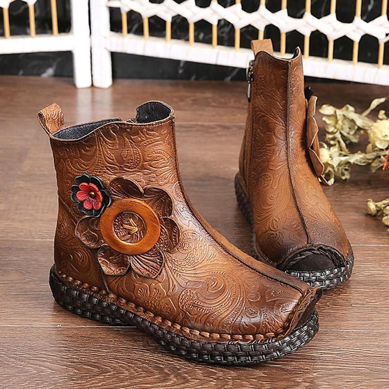 National Style Floral Komfortable Flat Boots