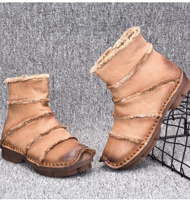 Retro Leather Ankel Boots Flat Bottom Martin Boots Sko