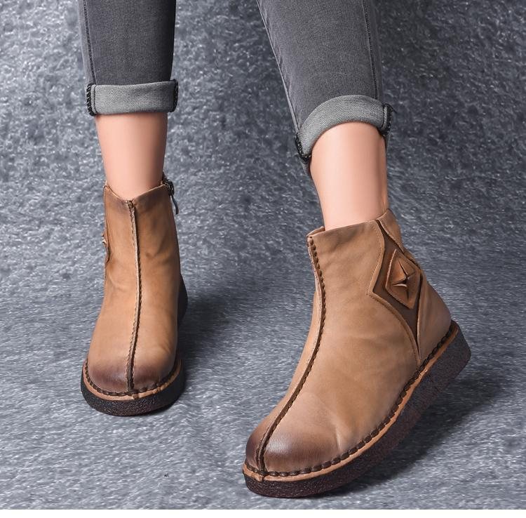 Retro Leather Flat Bottom Martin Boots Sko