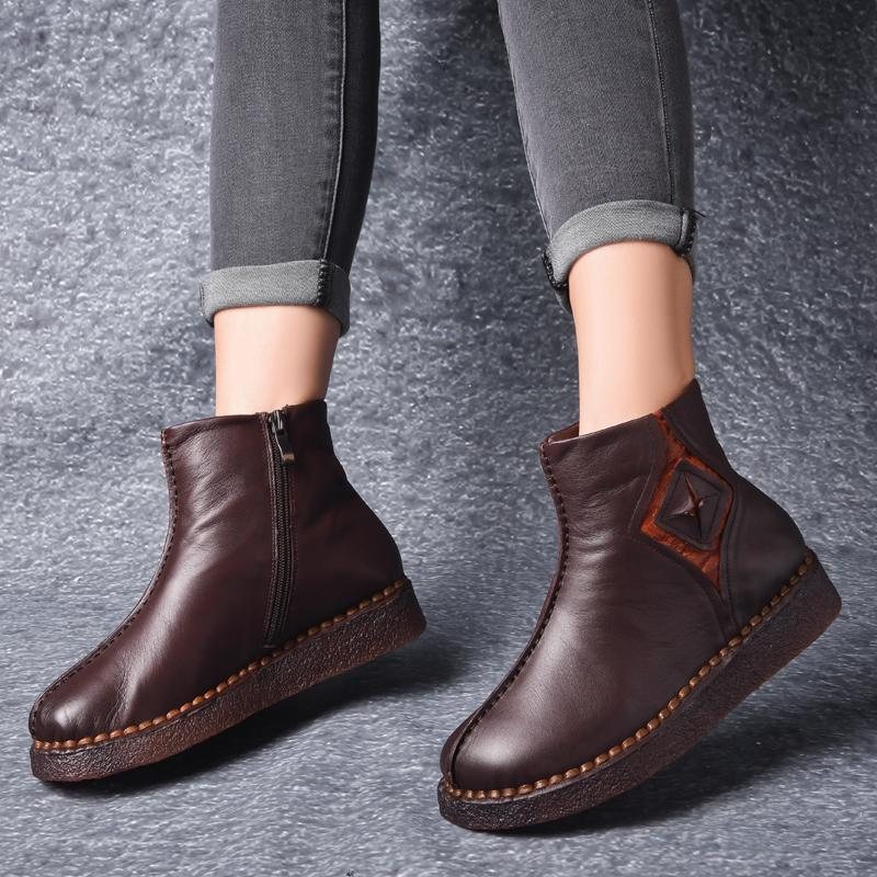 Retro Leather Flat Bottom Martin Boots Sko