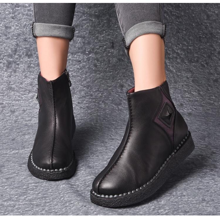 Retro Leather Flat Bottom Martin Boots Sko