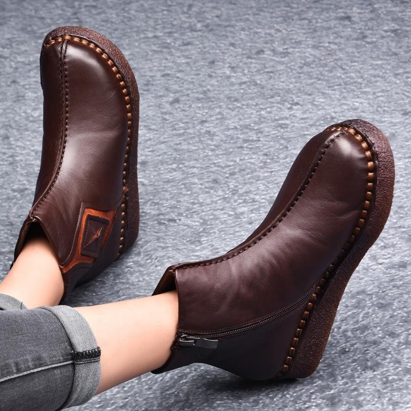 Retro Leather Flat Bottom Martin Boots Sko