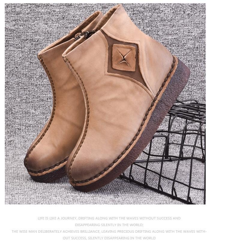 Retro Leather Flat Bottom Martin Boots Sko