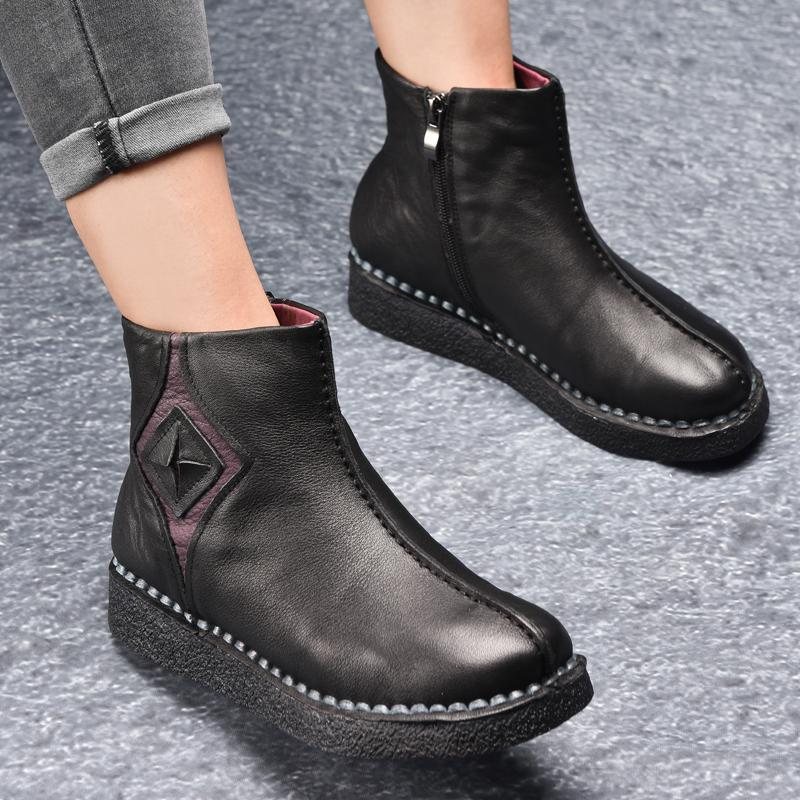 Retro Leather Flat Bottom Martin Boots Sko