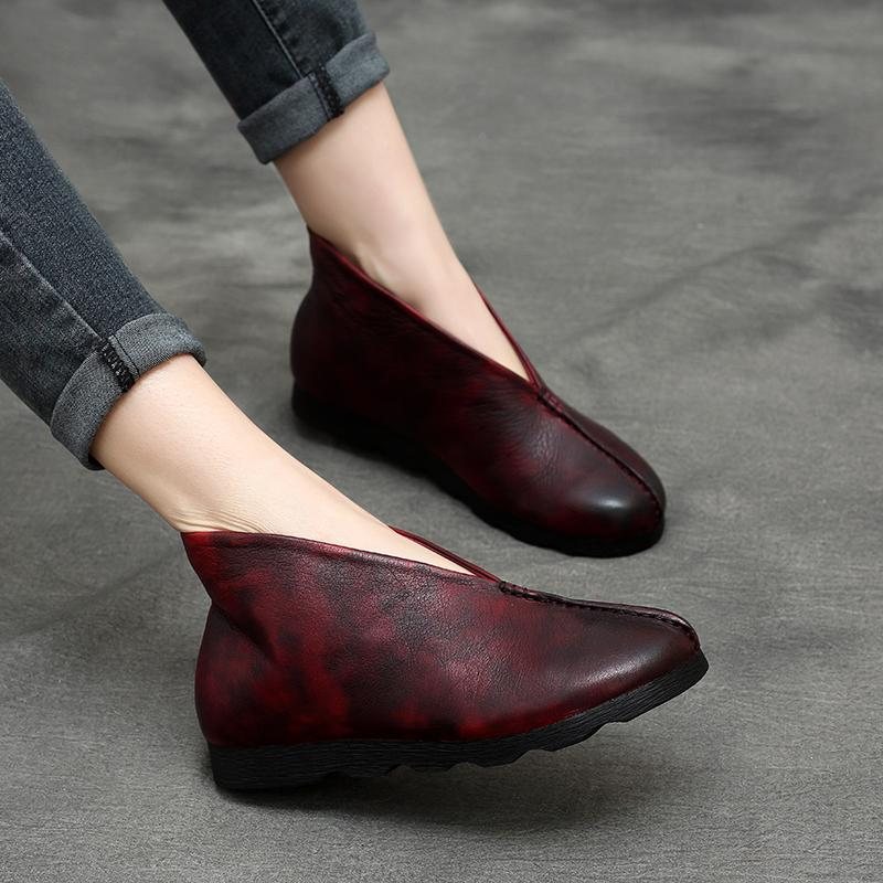 Retro Leather Flat Casual Short Boots