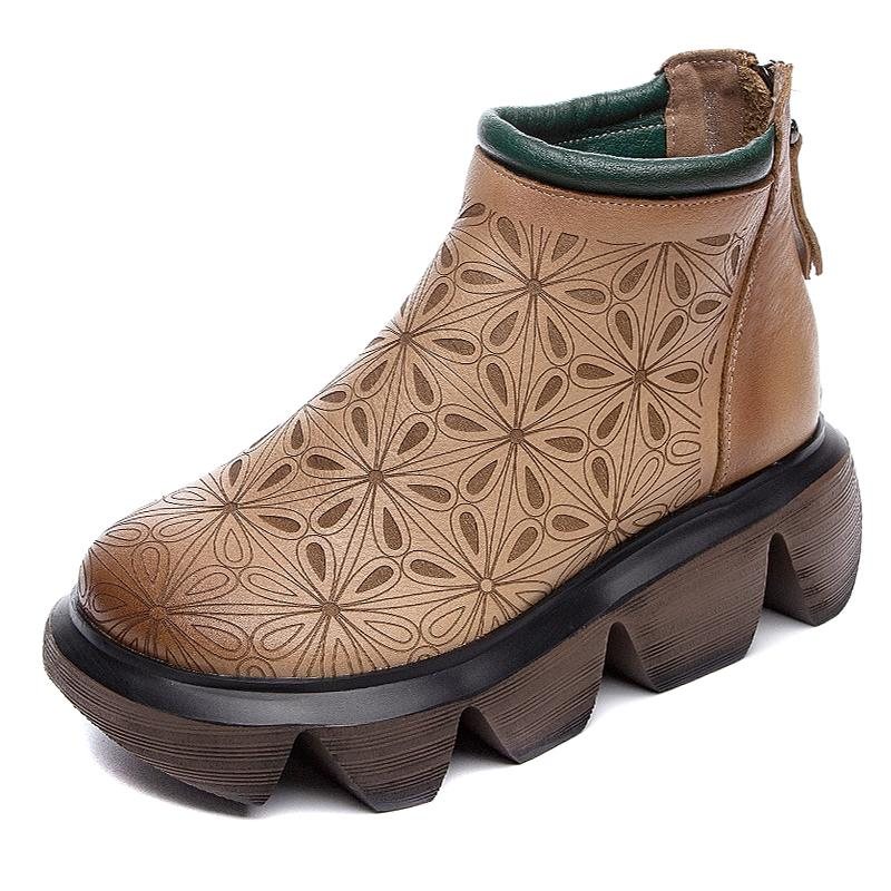 Retro Leather Floral Håndlagde Boots