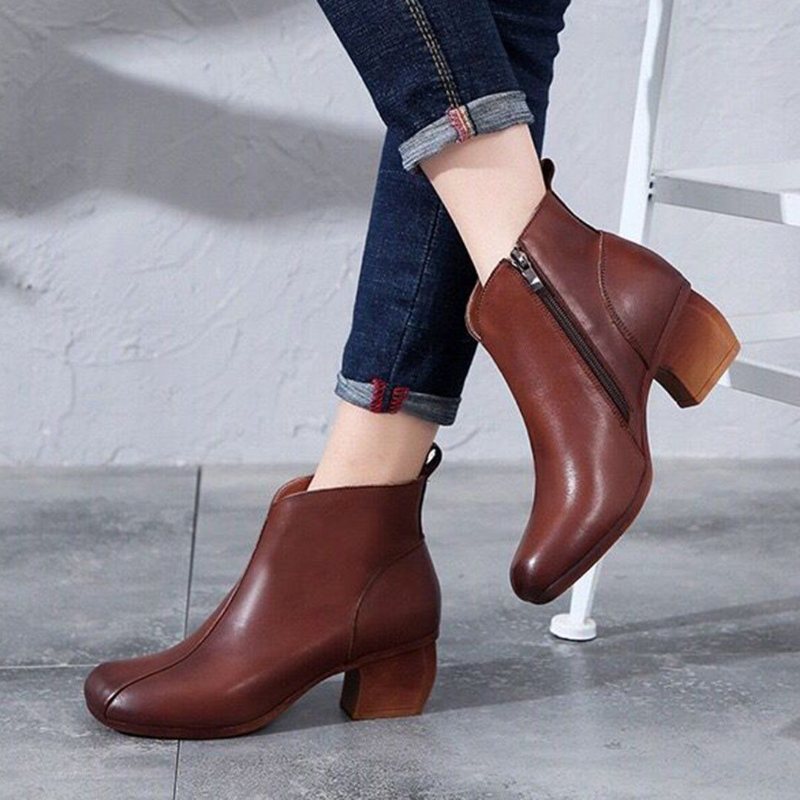 Solid Sideglidelåser I Skinn Chunky Heels Boots