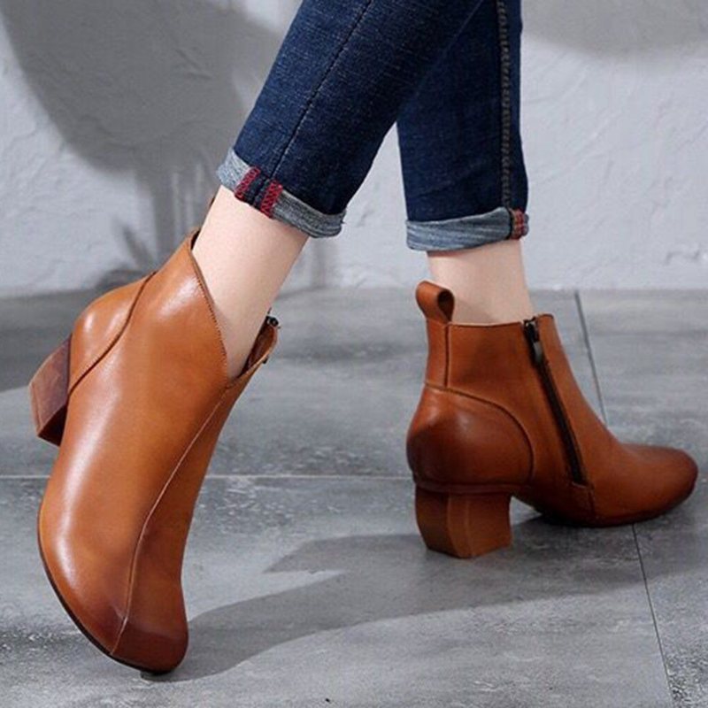 Solid Sideglidelåser I Skinn Chunky Heels Boots