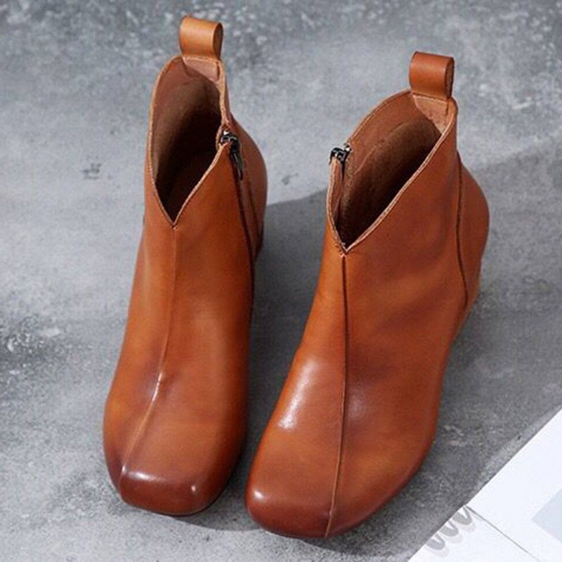 Solid Sideglidelåser I Skinn Chunky Heels Boots