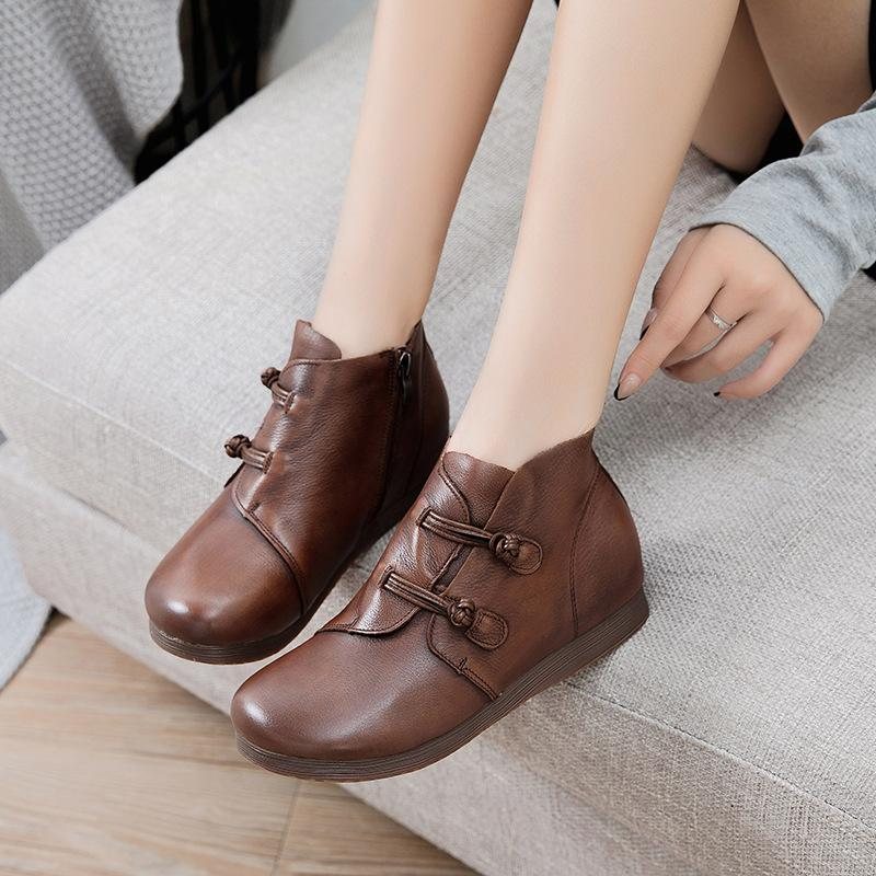 Spring Retro Leather Etnisk Flat Casual Boots