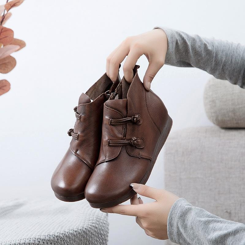 Spring Retro Leather Etnisk Flat Casual Boots