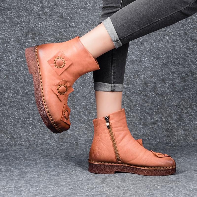 Spring Retro Leather Rat Bottom Short Boots